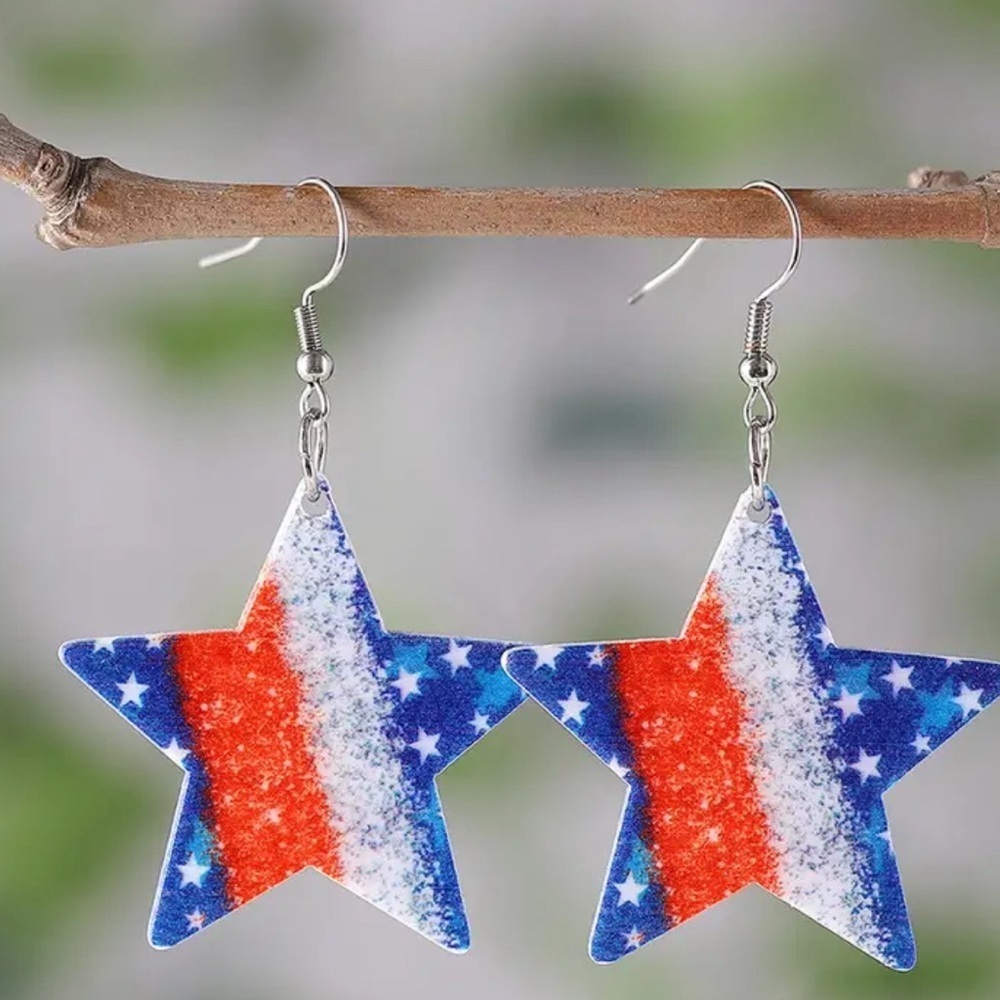 Chic Dangle Earrings Trendy Star + USA Flag Design Match Daily Outfits